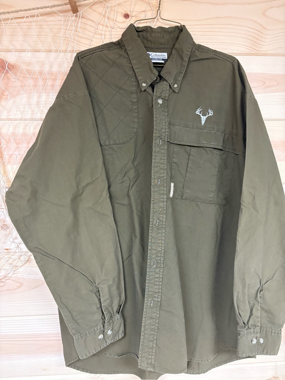 Columbia Men's Olive Green Button-Down Quilted Hunting/Shooting Shirt